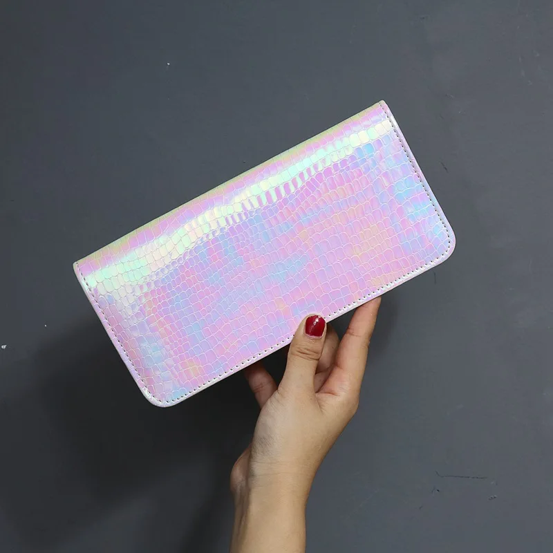 pink Крокодиловый узор ПУ кожа лазерная голограмма Женский Длинный кошелек держатель карты клатч молния монета деньги кошелек сумки женские кошельки - Цвет: pink