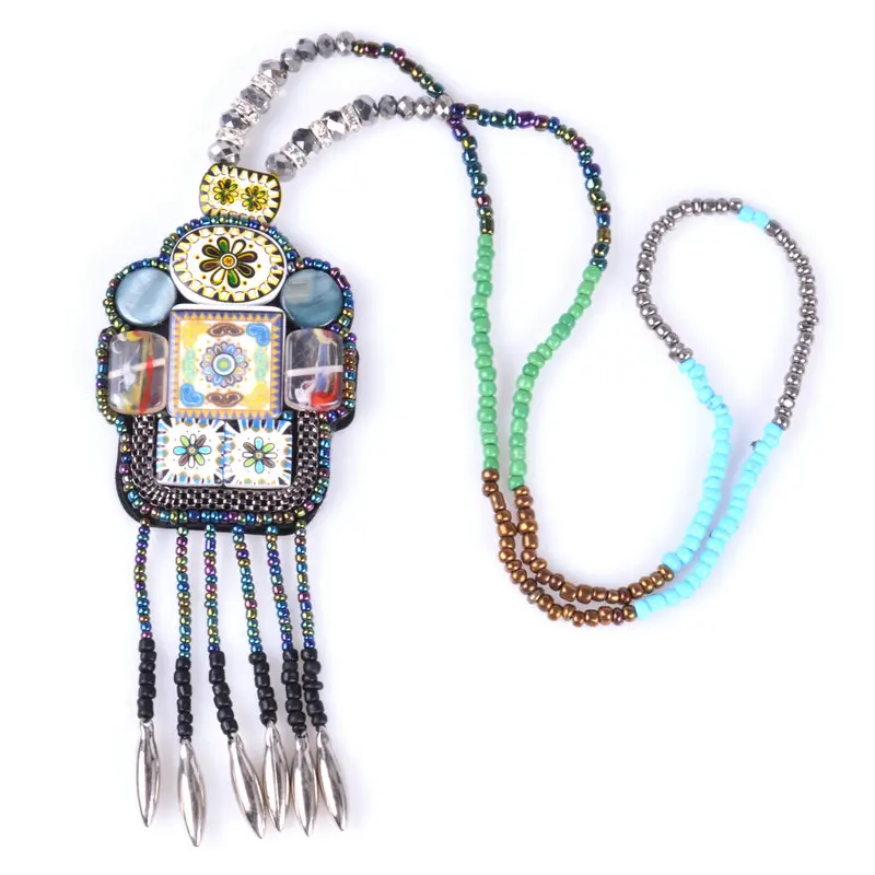2017 Trendy Luxury Mixed beads long necklace statement Necklaces &amp Pendant Ceramic ethnic Bohemian Multicolor Beaded Jewelry | Украшения