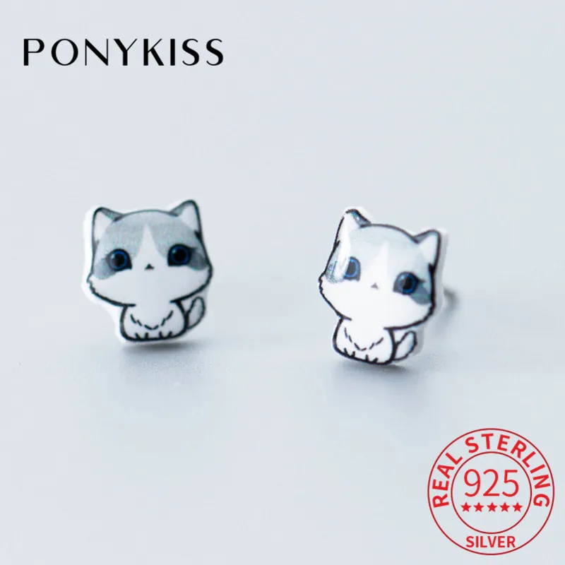 

Серьги-гвоздики PONYKISS из серебра 100% пробы с милым маленьким котом, женские простые серьги для вечерние, красивый подарок на день рождения для...
