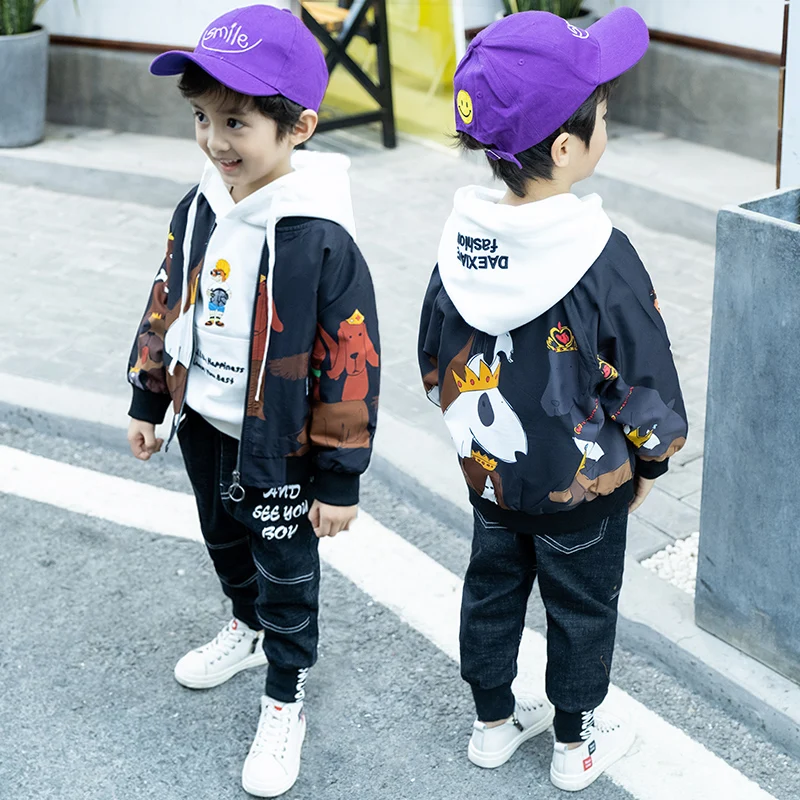 2019 модная куртка для мальчиков детские весенние черные куртки с капюшоном и