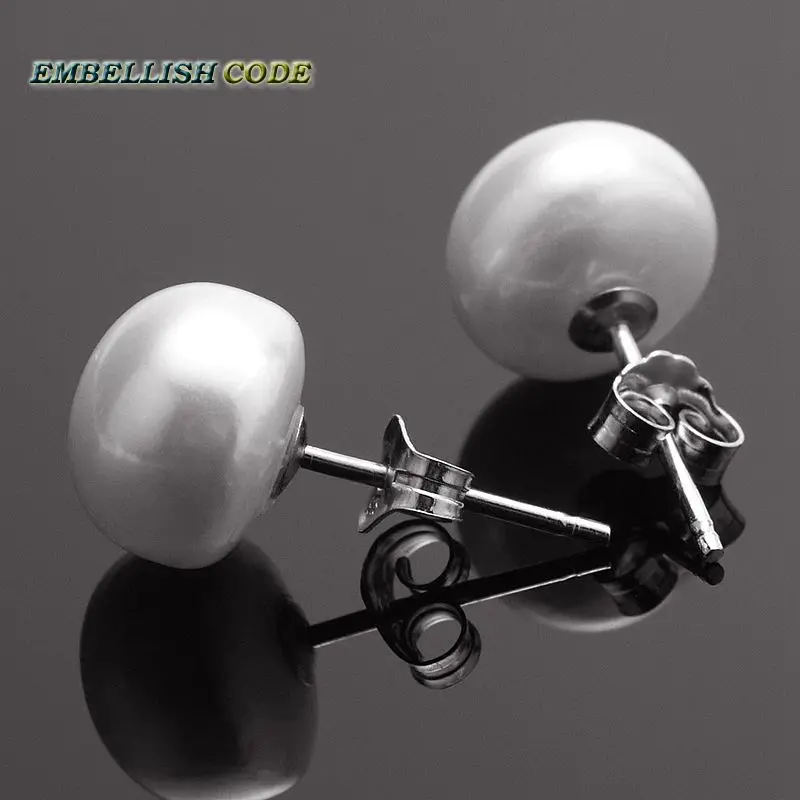Популярные серьги гвоздики с натуральным пресноводным жемчугом AAA белый черный