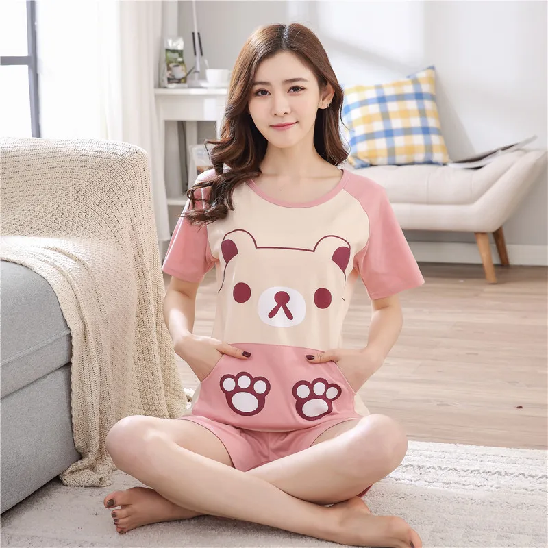 pajamas Women Для женщин пижамы хлопок Для женщин, пижамы с рисунками, Изделие из хлопка с короткими рукавами пижамный комплект домашняя Ночная одежда, одежда для сна, Пижама, одежда для сна M L XL XXL 3XL - Цвет: pajamas Women