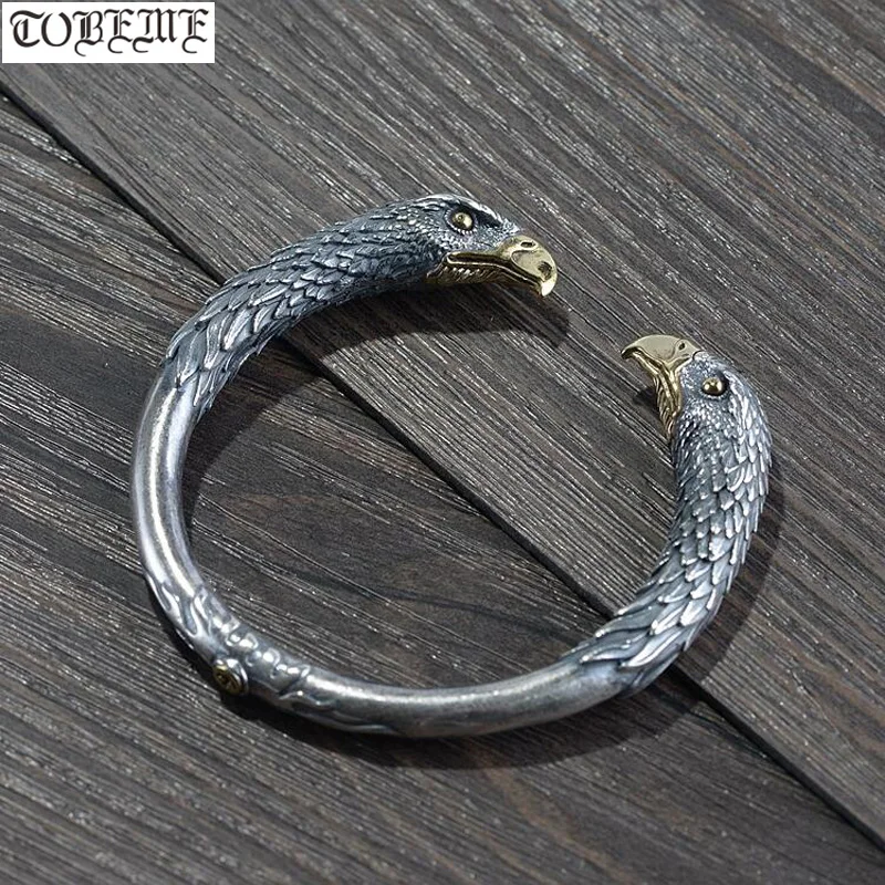 Ручной работы 100% 990 серебряный браслет с фигуркой орла удачи Орел манжеты из