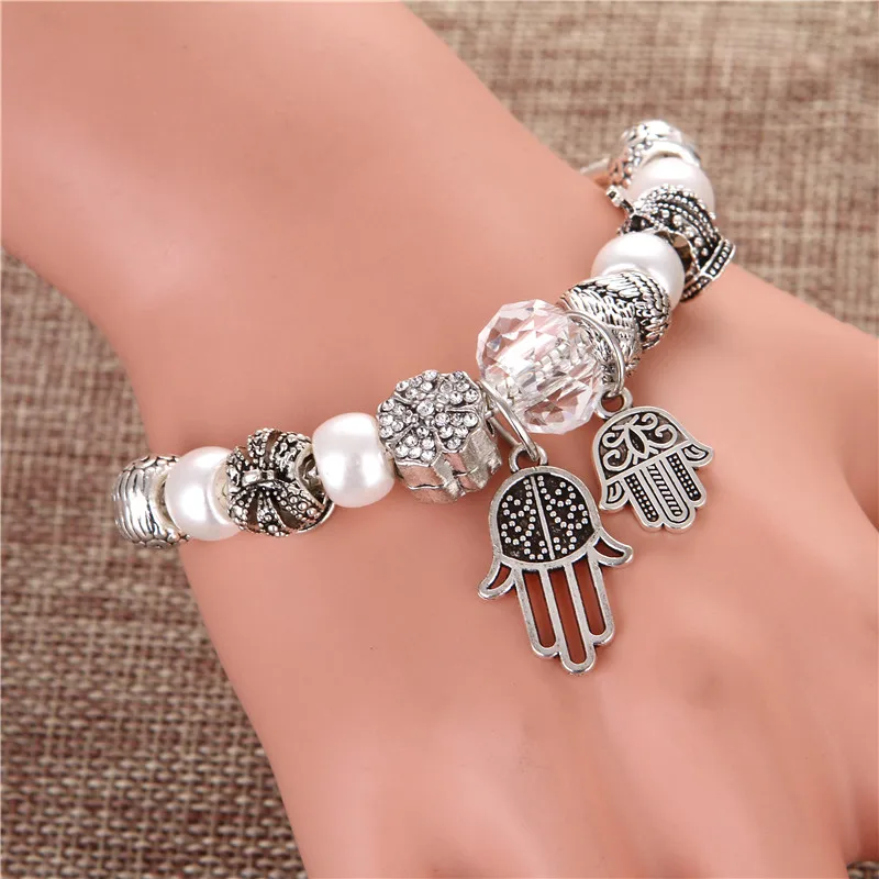 Европейский Винтажный посеребренный белый имитация жемчуга/Кристальный кулон