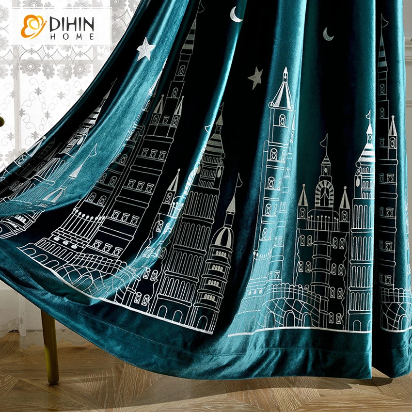 Детские занавески с мультяшным принтом замка для гостиной затемняющие