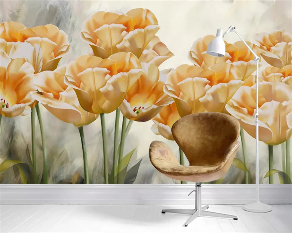 Фото 3D-обои beibehang на заказ роспись маслом в Европейском стиле цветок тюльпана фон для
