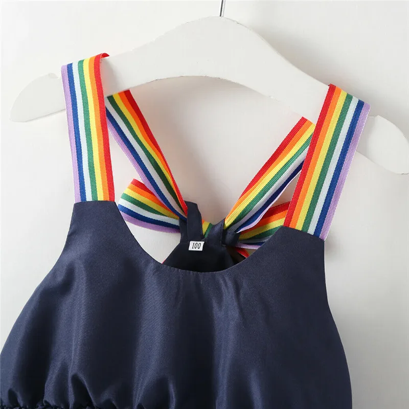 Brief Kids Baby Girls Sling Dress Sleeveless Halter Lace-up Plain Sundress High Waist Pleated Knee-Length 1-6Y | Детская одежда и
