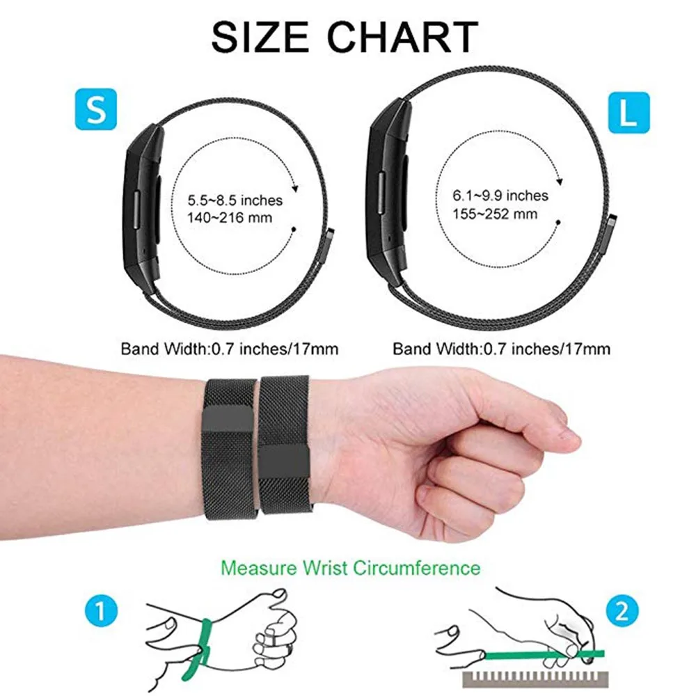 Сменный ремешок для Fitbit Charge 3 из нержавеющей стали магнитный Миланский Браслет на