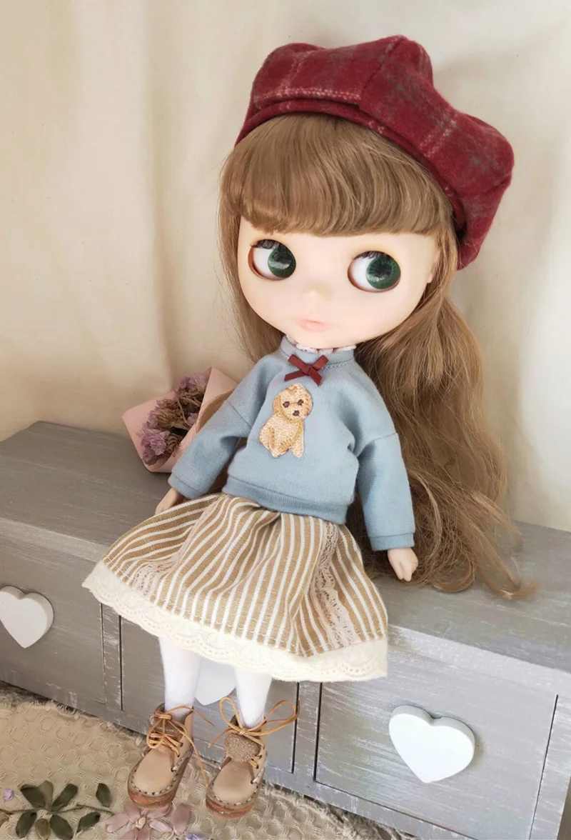 Новинка Одежда для кукол Mori girl Blyth свитер с длинным рукавом и юбка аксессуары 1/6