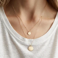 cc stainless steel long round necklace for women gold color coin pendants chain double layered choker necklace