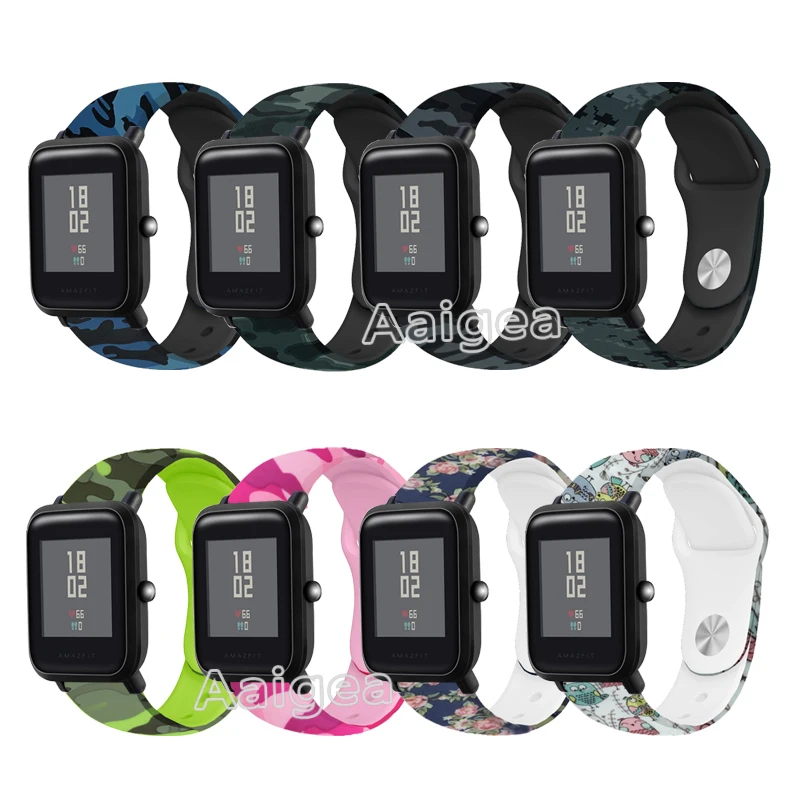 Камуфляжный силиконовый ремешок для часов, ремешок для Xiaomi Huami Amazfit Bip, сменный спортивный браслет 20 мм, камуфляжный ремешок на запястье, унисекс