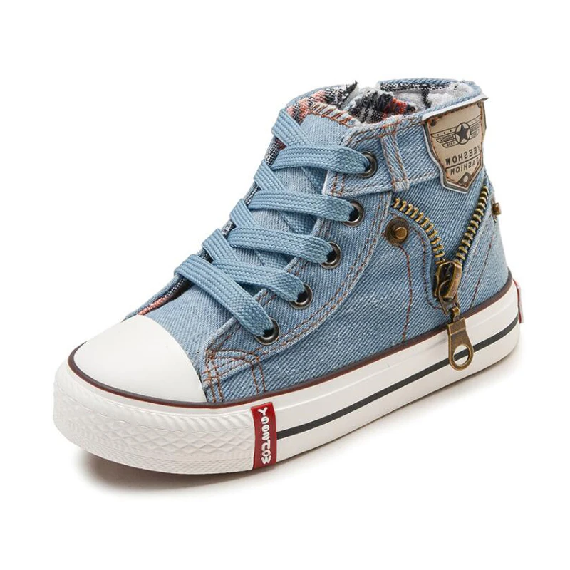 2018 Autumn Children Casual Shoes Boys Sport Breathable Denim Girls Sneakers Kids Canvas Baby Boots flat high shoes | Детская одежда и