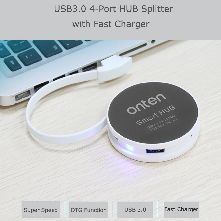 Onten 4 порта USB 3 0 сплиттер коммутатор с быстрым зарядным устройством для мобильных