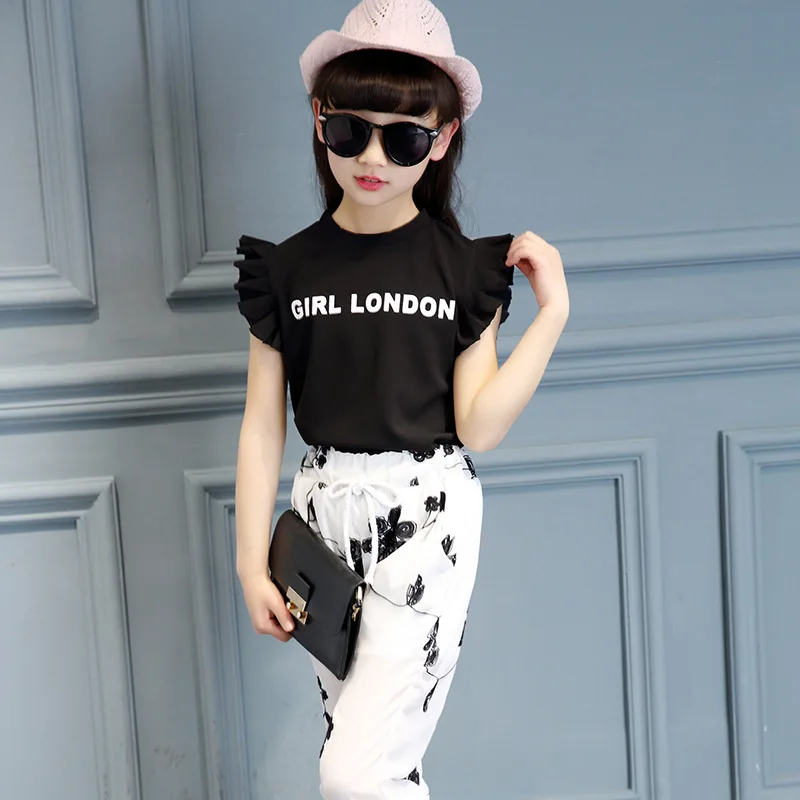 Летние комплекты одежды для девочек Хлопчатобумажная модная одежда малышей 2016 г.