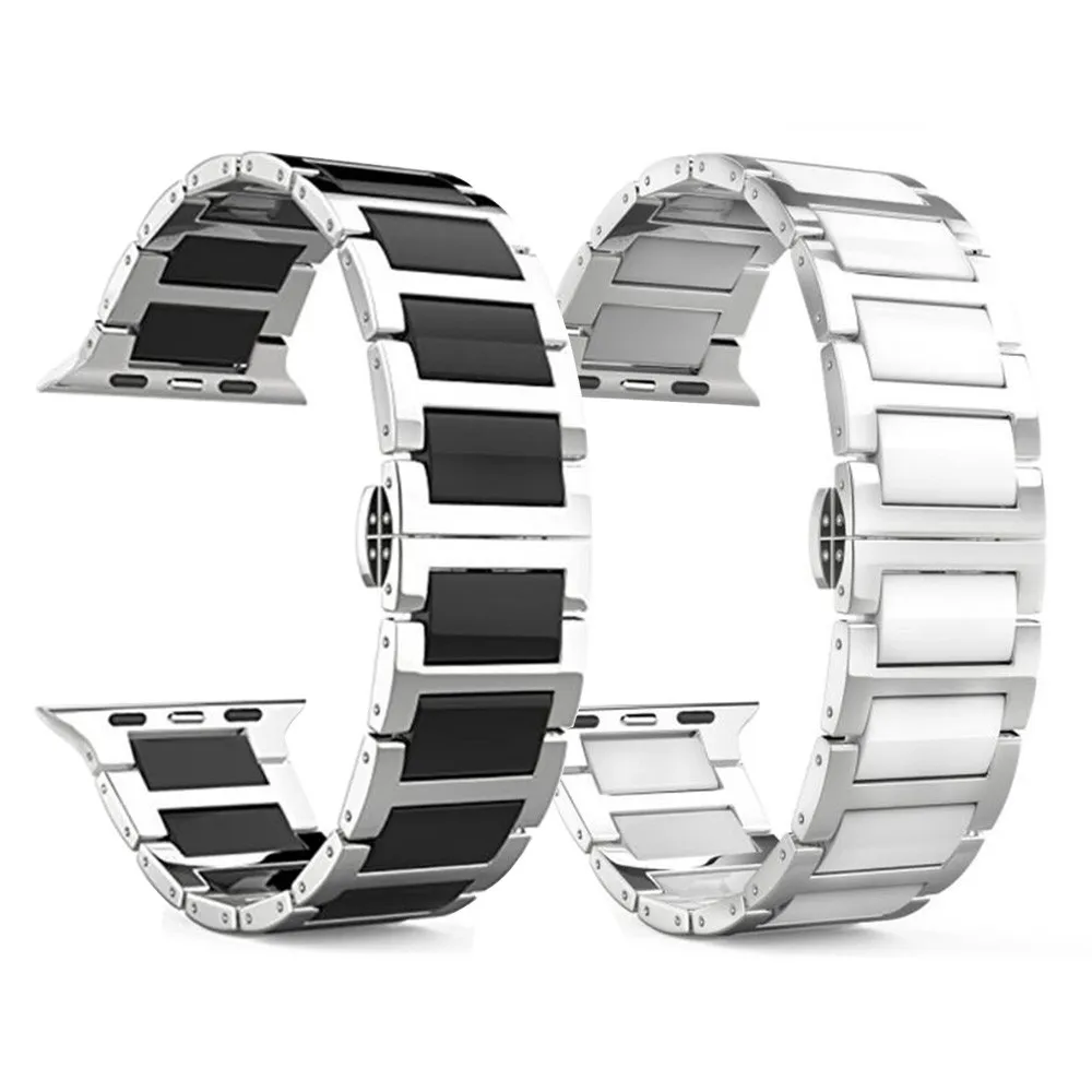

Ceramic Steel Metal Strap for Apple Watch Band 38/42mm 40/44mm Luxury Butterfly Buckle Bracelet for iWatch Series SE/6/5/4/3/2