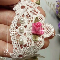 10x pearl beaded embroidered flower lace trim ribbon floral applique diy patches fabric sewing craft vintage wedding dress