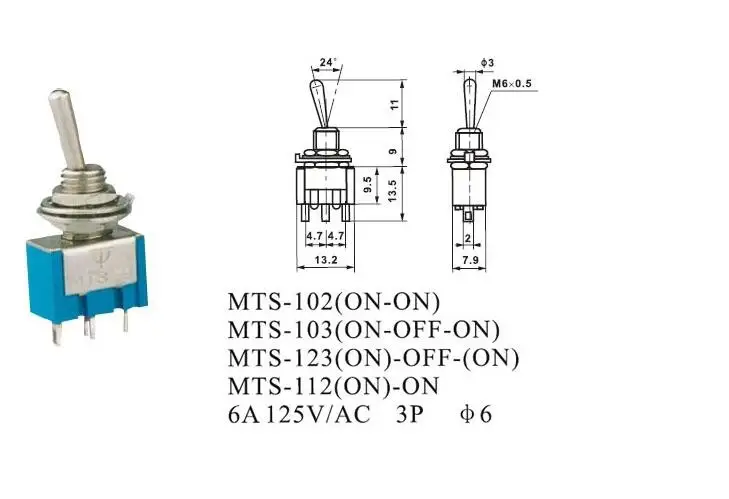 Новинка 10 шт. синие мини переключатели SPDT 3Pin 6A 125VAC с 2 позициями вкл./выкл. 3 3*1 3*0 8 см