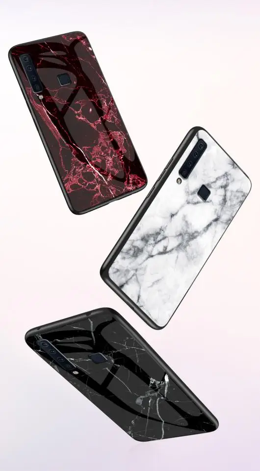 Чехол для Samsung Galaxy A7 A9 2018 Роскошный чехол из закаленного стекла с мраморной