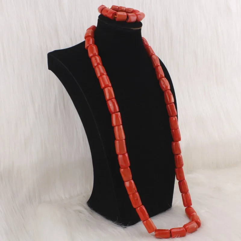 Orange 4 UJewelry 12 мм+ белый красный оранжевый для мужчин Edo традиционные украшения комплект в том числе браслет и Натуральный Коралл цепочки Ожерелья - Окраска металла: Orange