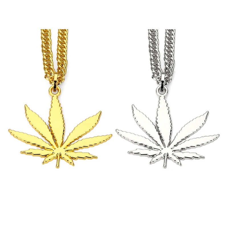 Brand Fashion Men Hemp Leaf Pendant Necklace Iced Out HipHop Gold Silver Color Long Statement Rapper Cuban Chains | Украшения и