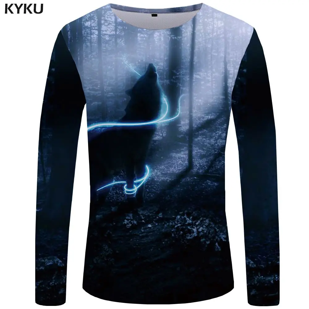 KYKU Wolf футболка мужская с длинным рукавом Футболка животного крутой хип хоп Черный Аниме одежда Япония мужская одежда мода человек тонкий - Цвет: 3d t shirt 01