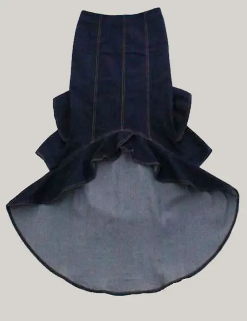 Женская джинсовая юбка-годе голубая длинная юбка с оборками спереди и сзади