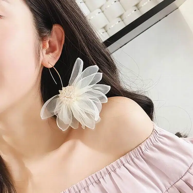 

MENGJIQIAO 2018 New Holiday Jewelry Statement Big Lace Flower Earrings For Women Fashion Accessories Clear Crystal Oorbellen