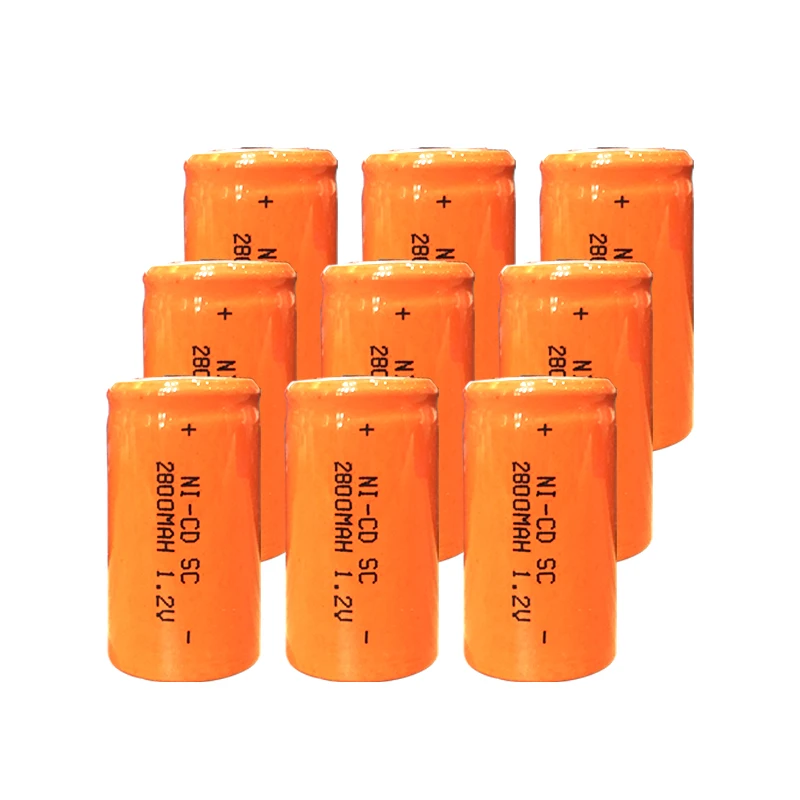 

Free Shipping 12PCS 22*42mm Sub C SC Rechargeable Battery 1.2V 2800mAh NI-CD Batteries With PCB For Electronic Tools Orange