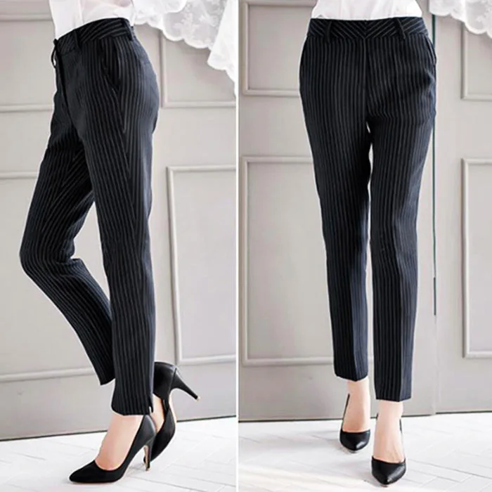 YaLiShi women 2 Pieces Sets 2020 New Summer Office Batwing Sleeve White Shirts Tops and Striped Long pants Top Trousers Set |