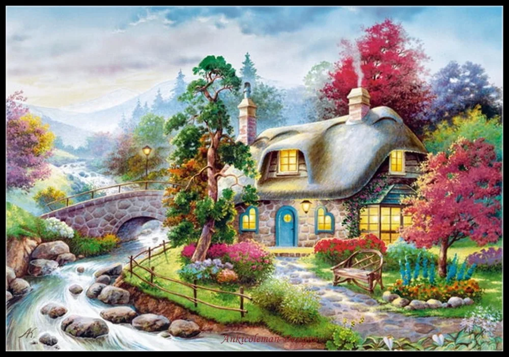 

Needlework for embroidery DIY DMC High Quality - Counted Cross Stitch Kits 14 ct Oil painting - Creek Cottage