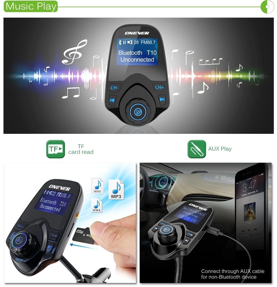 Onever Автомобильный MP3 аудио плеер Bluetooth fm-передатчик беспроводной FM модулятор автомобильный комплект громкой связи ЖК-дисплей USB зарядное устройство