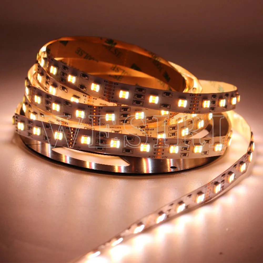 5 м RGBCCT 5в1 Светодиодная лента RGB+ белый+ теплый белый 5050 SMD двойная белая Температура регулируемая светодиодная лента 12 мм PCB DC12V/24 В