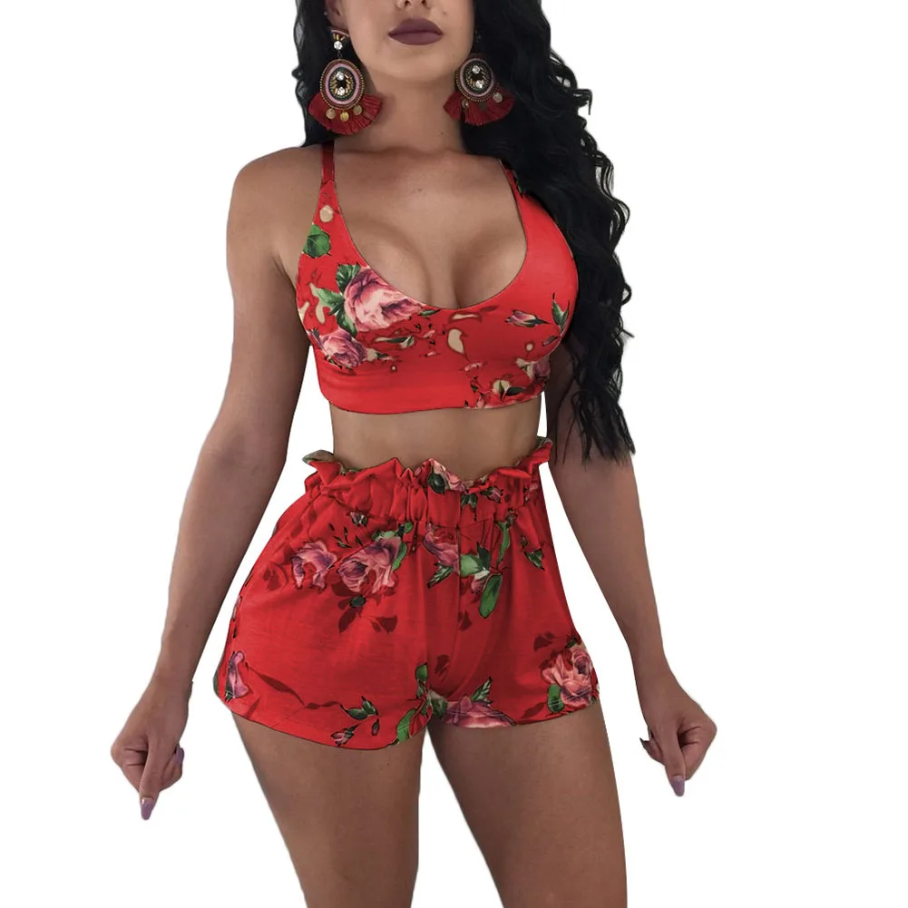 Женские летнее пляжный отдых Slim Fit Low cut Sexy Backless Printed Sun top Vest короткие брюки