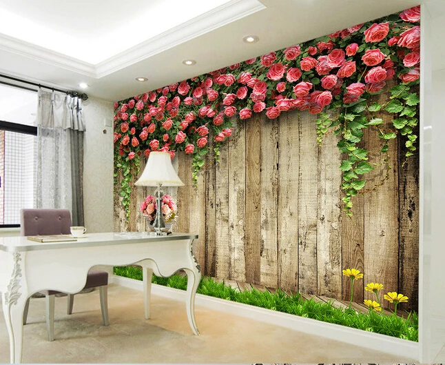 Деревянные обои на заказ розовые розы фотообои для гостиной спальни свадебного