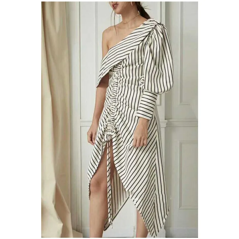 Женские Элегантные Костюмы 2018 летние полосатые нерегулярные платье женщин с