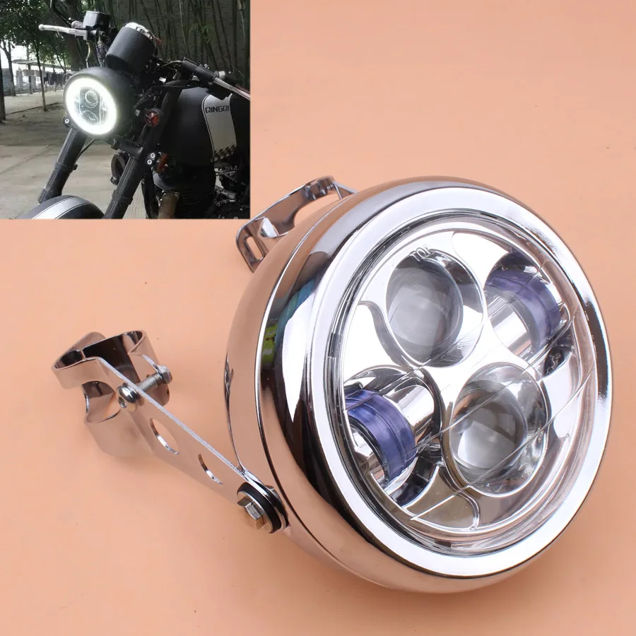 Universal Vintage Motorrad Scheinwerfer Chrom Metall Retro LED 6.3 