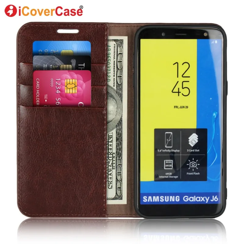 Флип-чехол для Samsung Galaxy J6 2018 Роскошный кожаный бумажник 5 6 дюймов чехол телефона