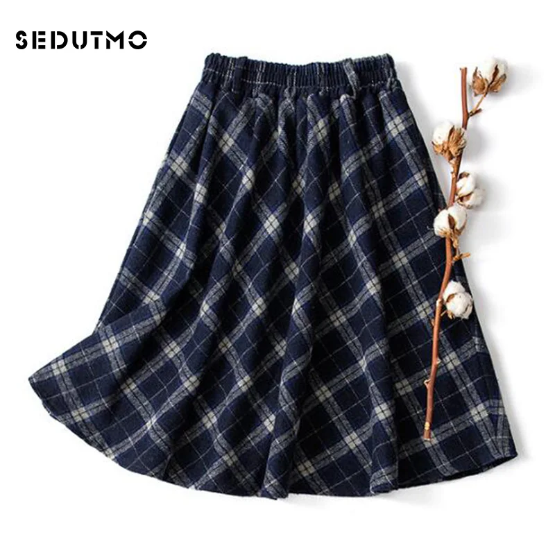 Sedutmo 2018 зимние клетчатые юбки Для женщин плиссированные Высокая талия юбка миди
