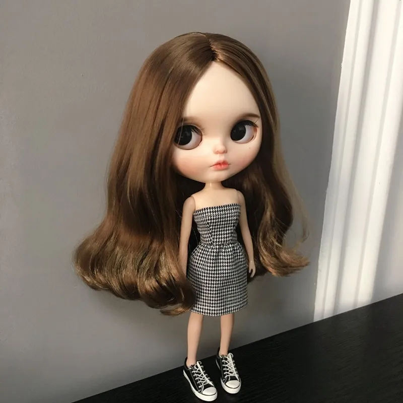 

1pcs Fashion Grid Strapless Dress for blyth ob24 azone s barbis 1/6 dolls Accessories clothes for dolls