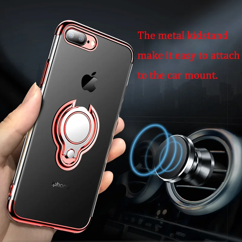 Кольцевой держатель чехол для iPhone 7 6s 8 plus TPU силиконовый прозрачный мягкий x xs max xR
