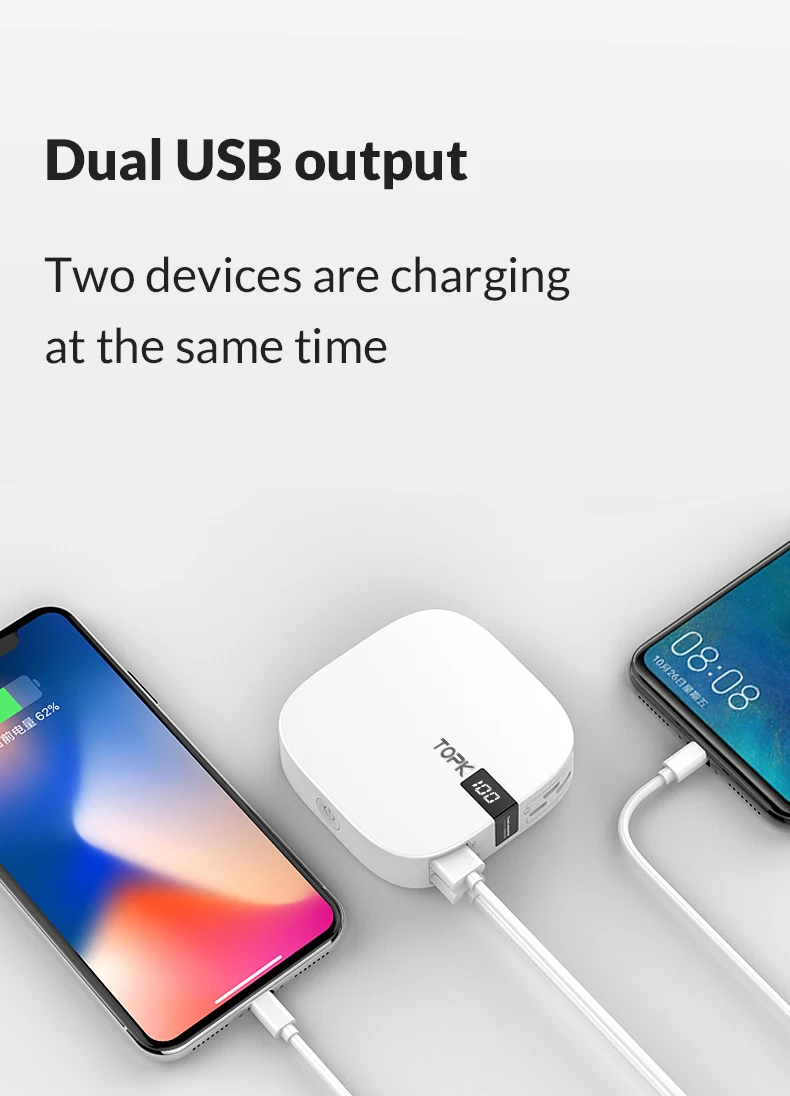 TOPK mi ni power Bank 10000 мАч Зарядное устройство, портативное зарядное устройство, внешний аккумулятор, двойной USB зарядное устройство, повербанк для iPhone Xiaomi mi 9