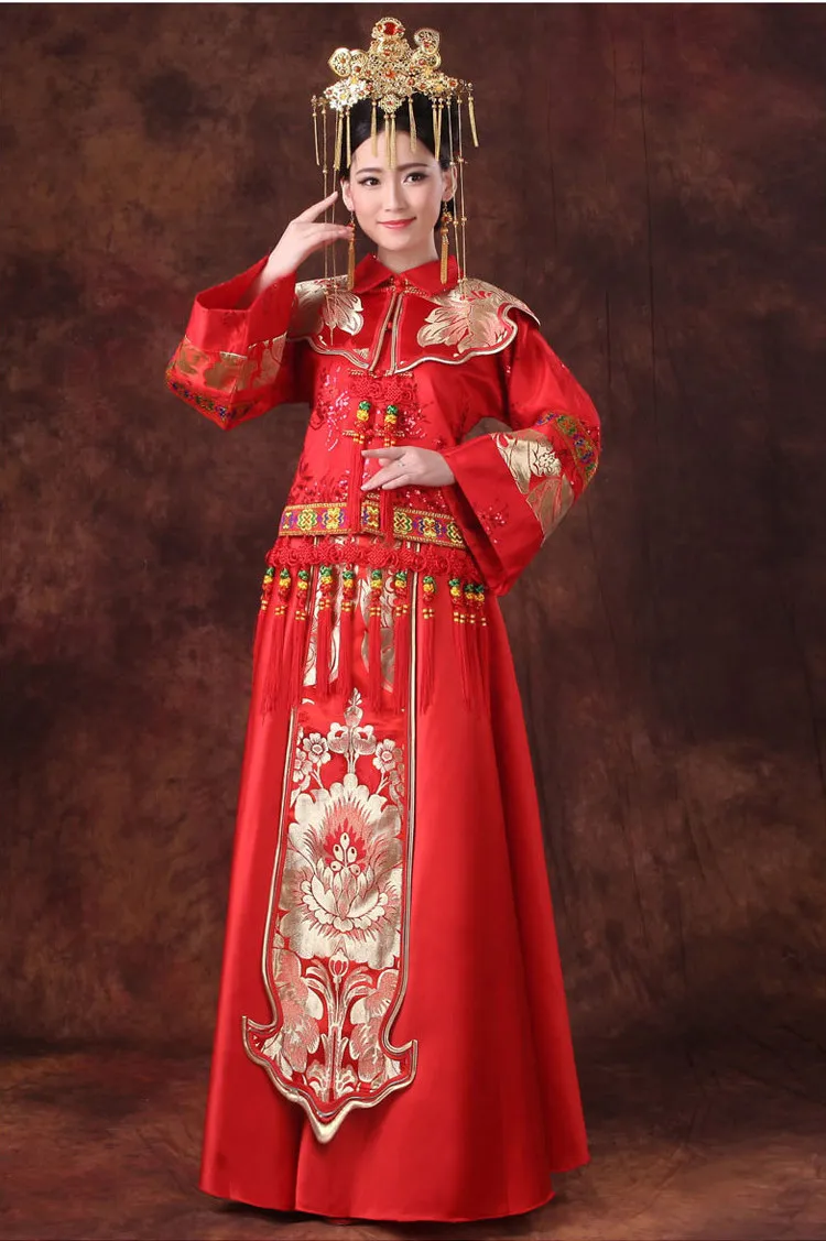 2018 красные платья Qipao женское длинное китайское традиционное свадебное платье