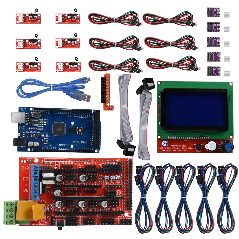 Наборы плат для 3D принтера Reprap Ramps 1 4 + Mega 2560 Heatbed Mk2b 12864 LCD контроллер DRV8825