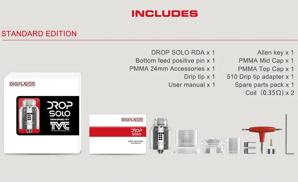 Оригинальный Digiflavor Drop Solo RDA Tank Одиночная катушка атомайзер с BF Squonk шарнирно