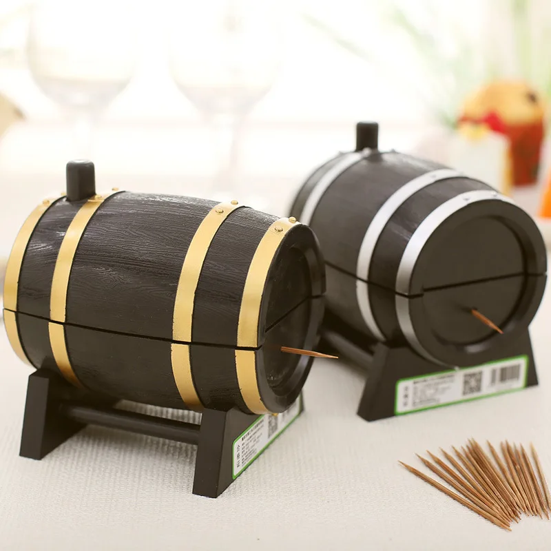 Creative Household Wine Barrel Plastic Automatic Toothpick Boxes Container Dispenser Holder Popular Hot Sale|dispensable containers|holderholder box