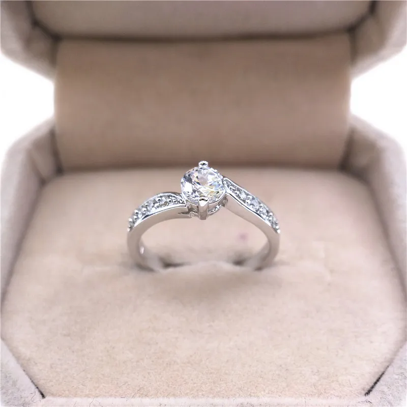 INALIS Romantic Wedding CZ Rings for Women Gift 5MM Grade AAA+ Round Main Cubic Zirconia Crystal With Side Stones Ring I2700 | Украшения и