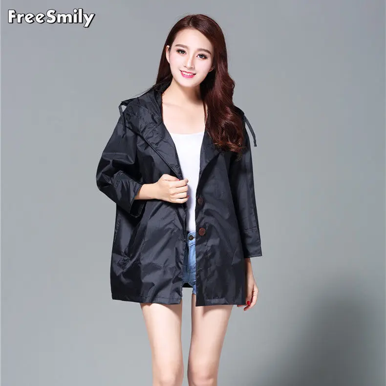 

Freesmily Women Short Rain Jacket Coat Wide Bust Rain Poncho with Hood Fashion and Waterproof