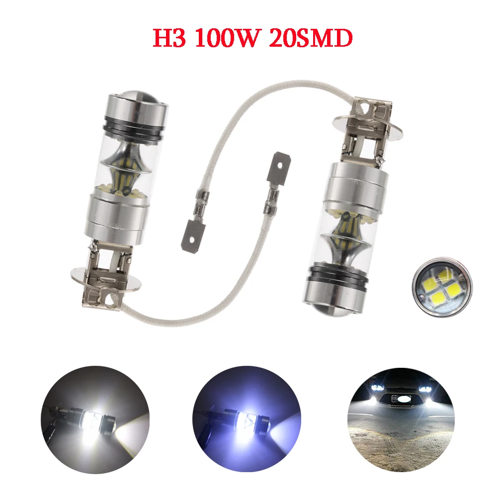 2 шт./компл. автомобильный противотуманный светильник H3 100 Вт 20smd высокомощный