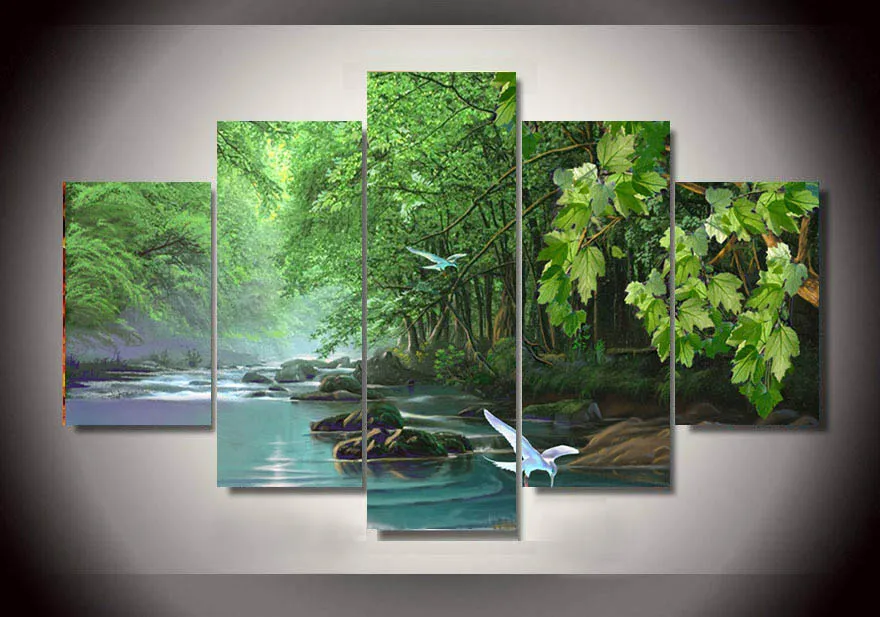 

Modern Painting Printed Poster On Canvas Green Pictures for Living Room Decoration Wall Art Canvas Unframed 5 Pieces