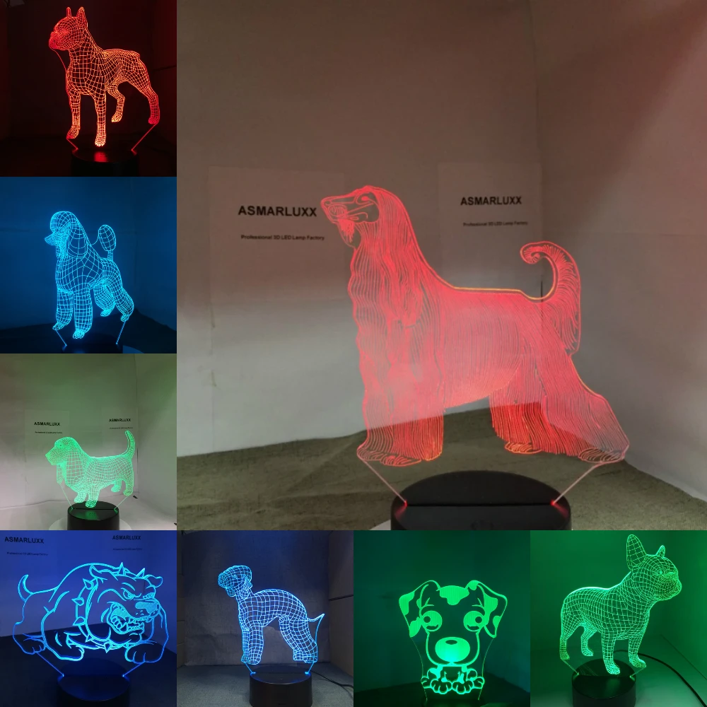 Собака 3D лампа светодиодный ночник бульдог взрослых пуделей Джек Рассел терьер